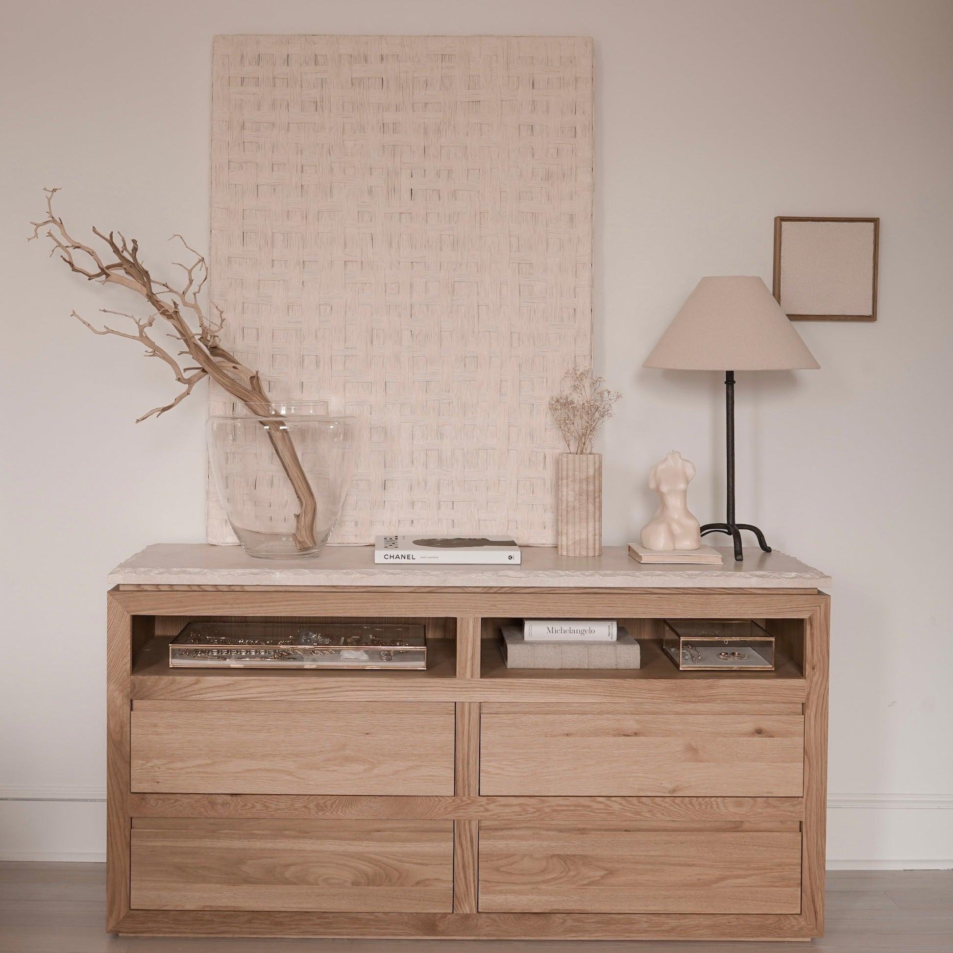 Sofita White Oak Marble Dresser - Elegant Storage Solution