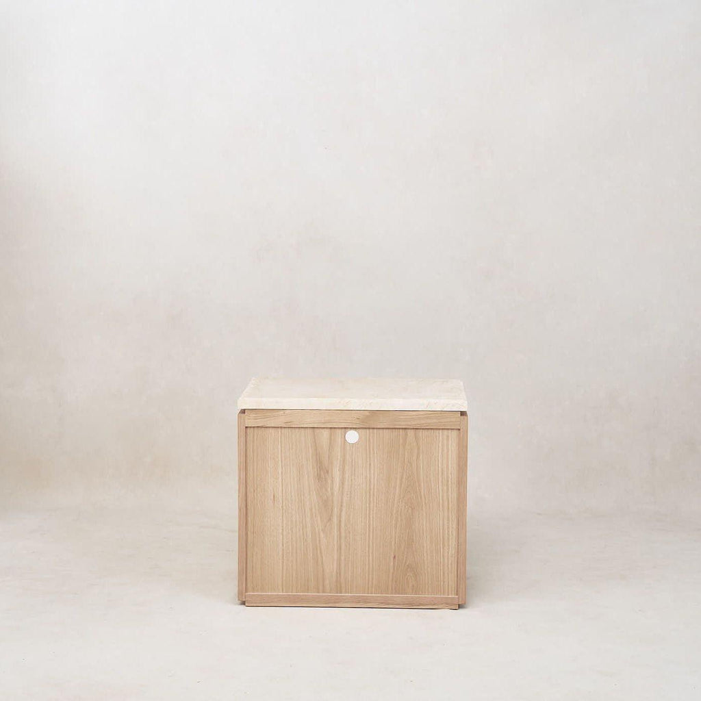 Elegant White Oak Marble Nightstand with Ample Storage