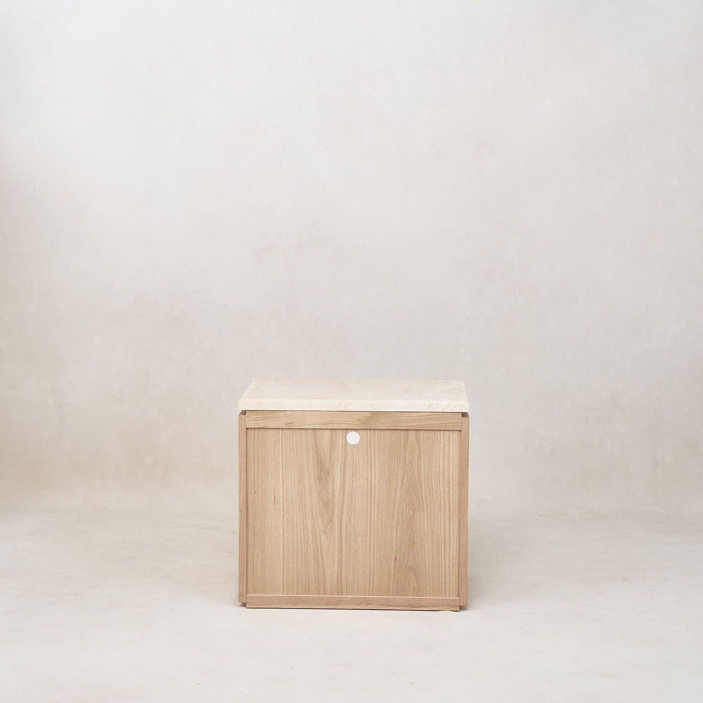 Elegant White Oak Marble Nightstand with Ample Storage