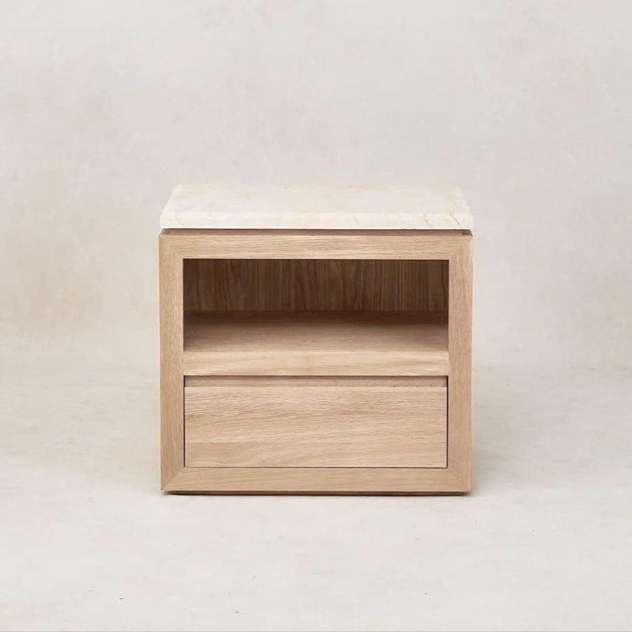 Elegant White Oak Marble Nightstand with Ample Storage