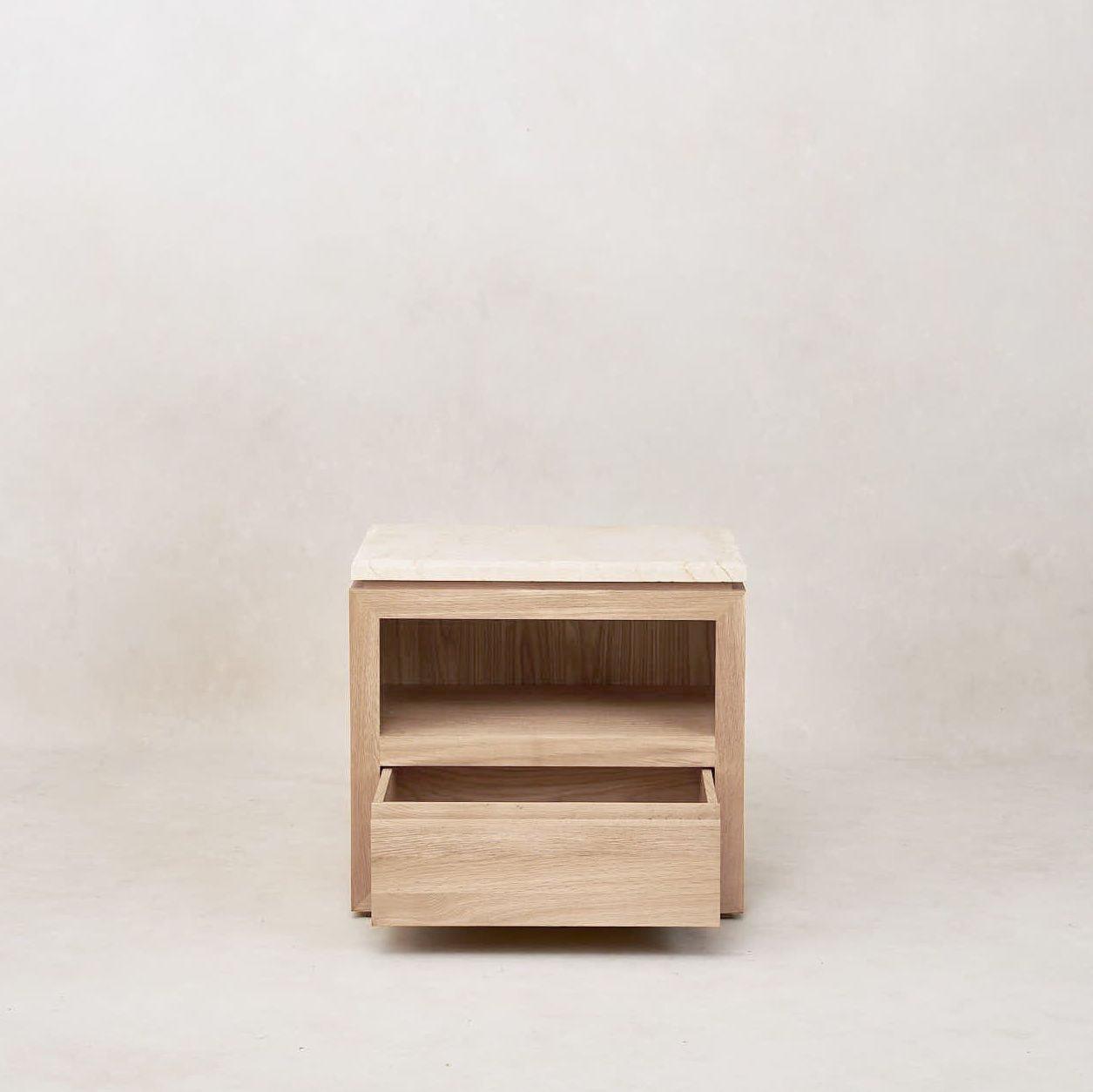 Elegant White Oak Marble Nightstand with Ample Storage