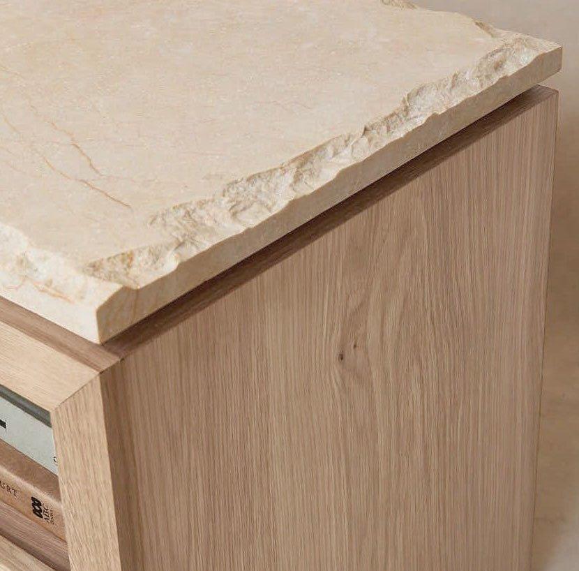 Elegant White Oak Marble Nightstand with Ample Storage