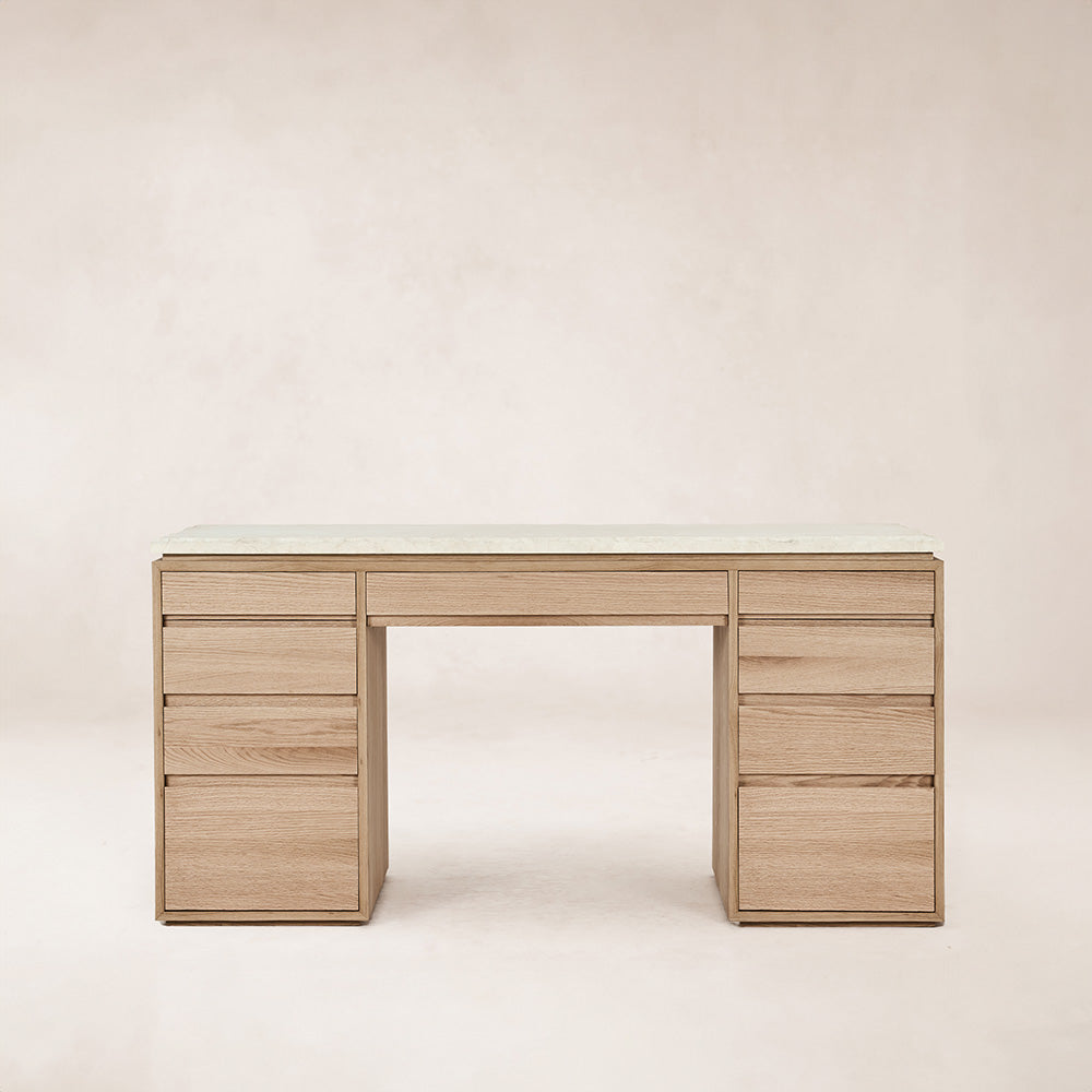 Elegant Ojai Vanity Desk with Oak and Stone Finishes