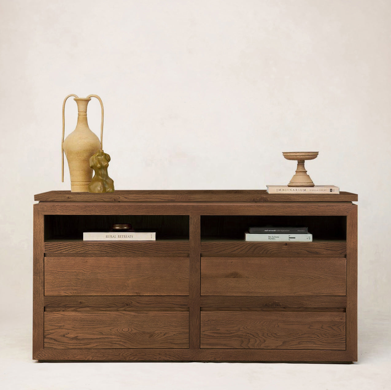 Sofita Mocha Wood Dresser with Stone Accent & Soft-Close Drawers
