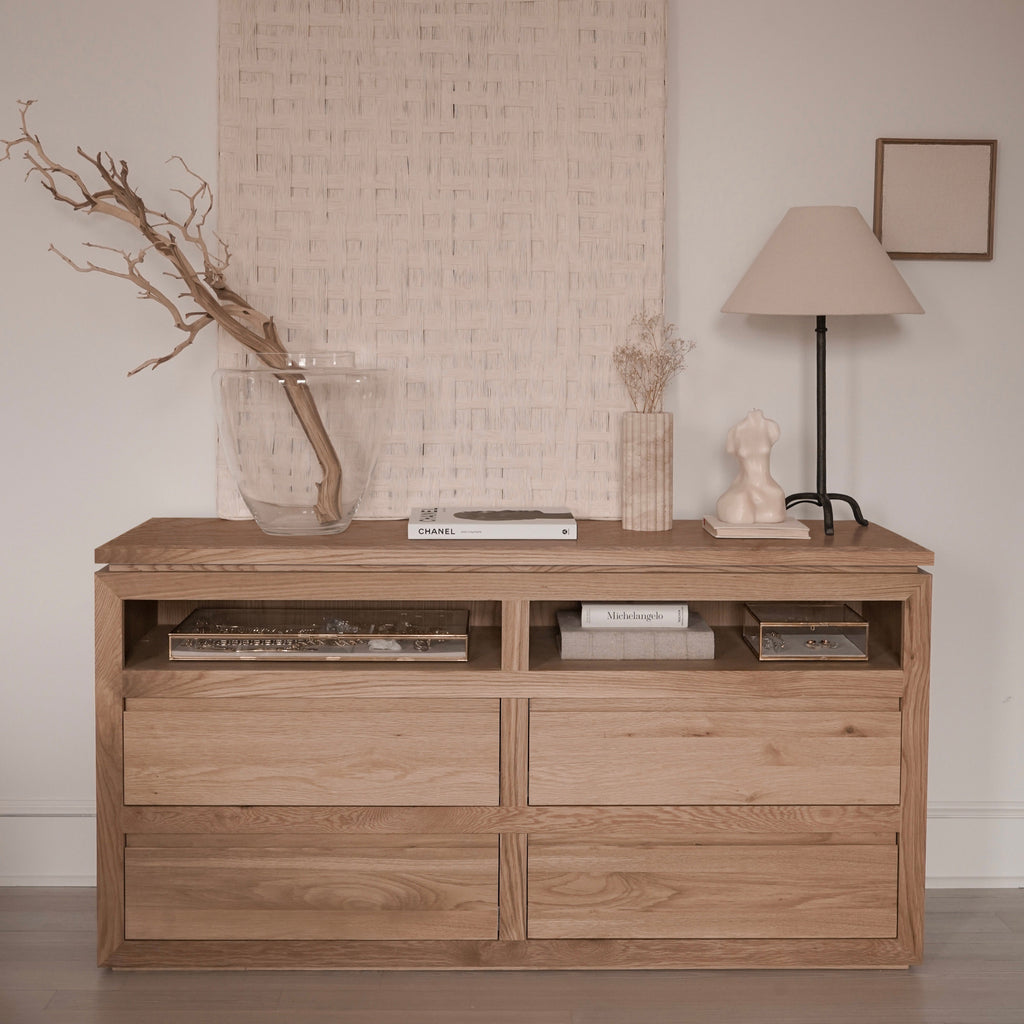 Sofita White Oak Dresser with Marble Accent - Premium Storage