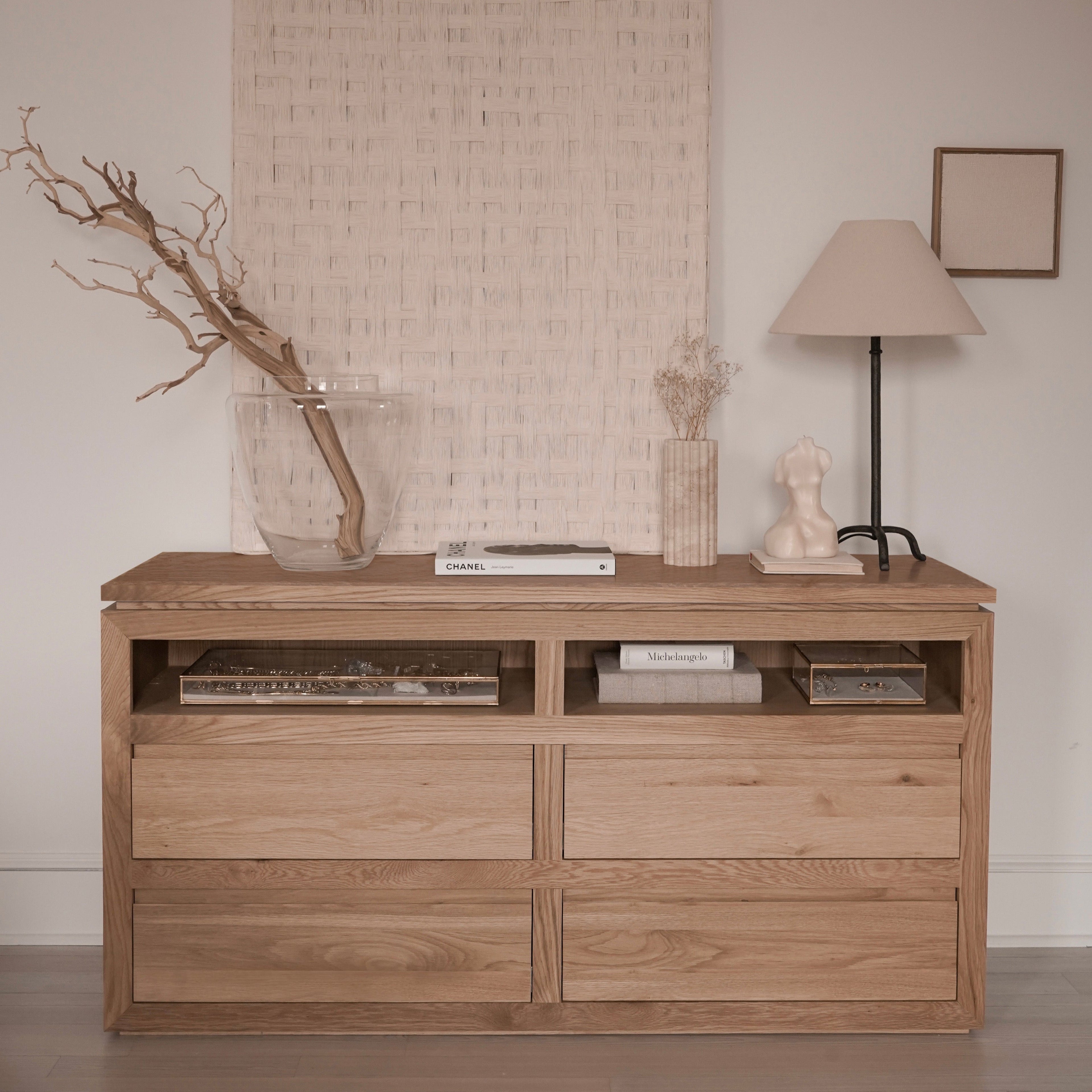 Sofita White Oak Dresser with Marble Accent - Premium Storage