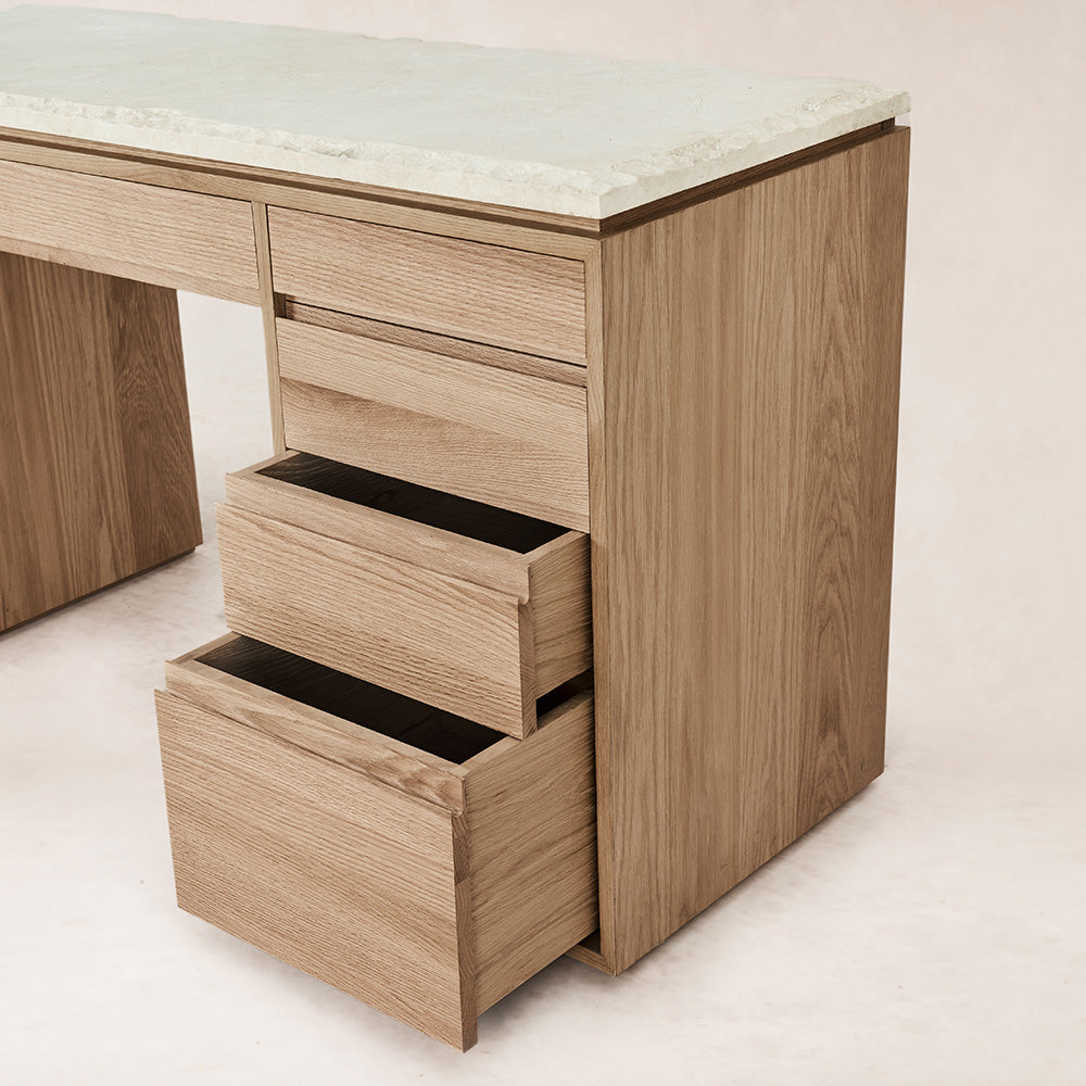 Elegant Ojai Vanity Desk with Oak and Stone Finishes
