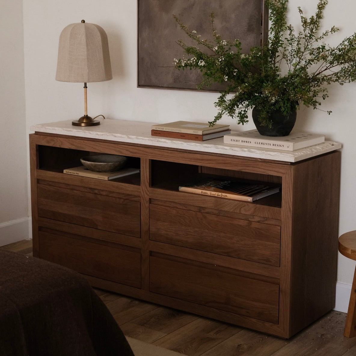 Luxurious Sofita Marble Mocha Dresser with Soft-Close Storage