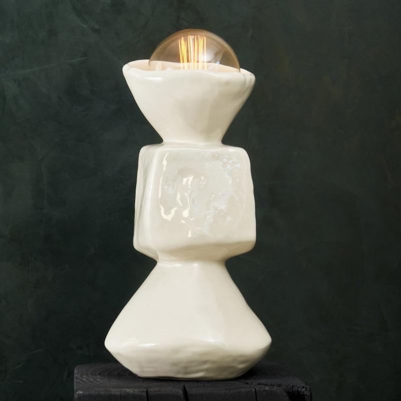 Handcrafted White Ceramic Table Lamp - Portuguese Artistry