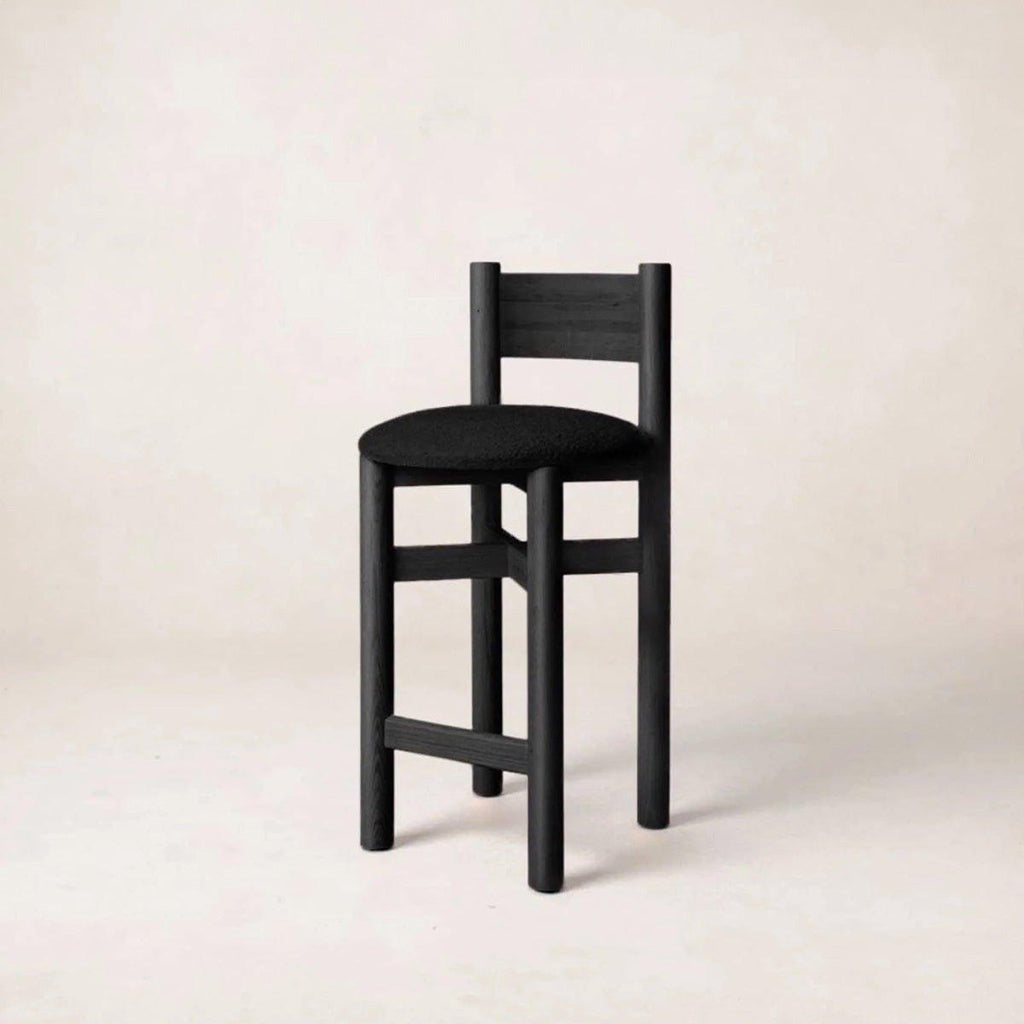 Modern Black Oak Counter Stool with Customizable Upholstery