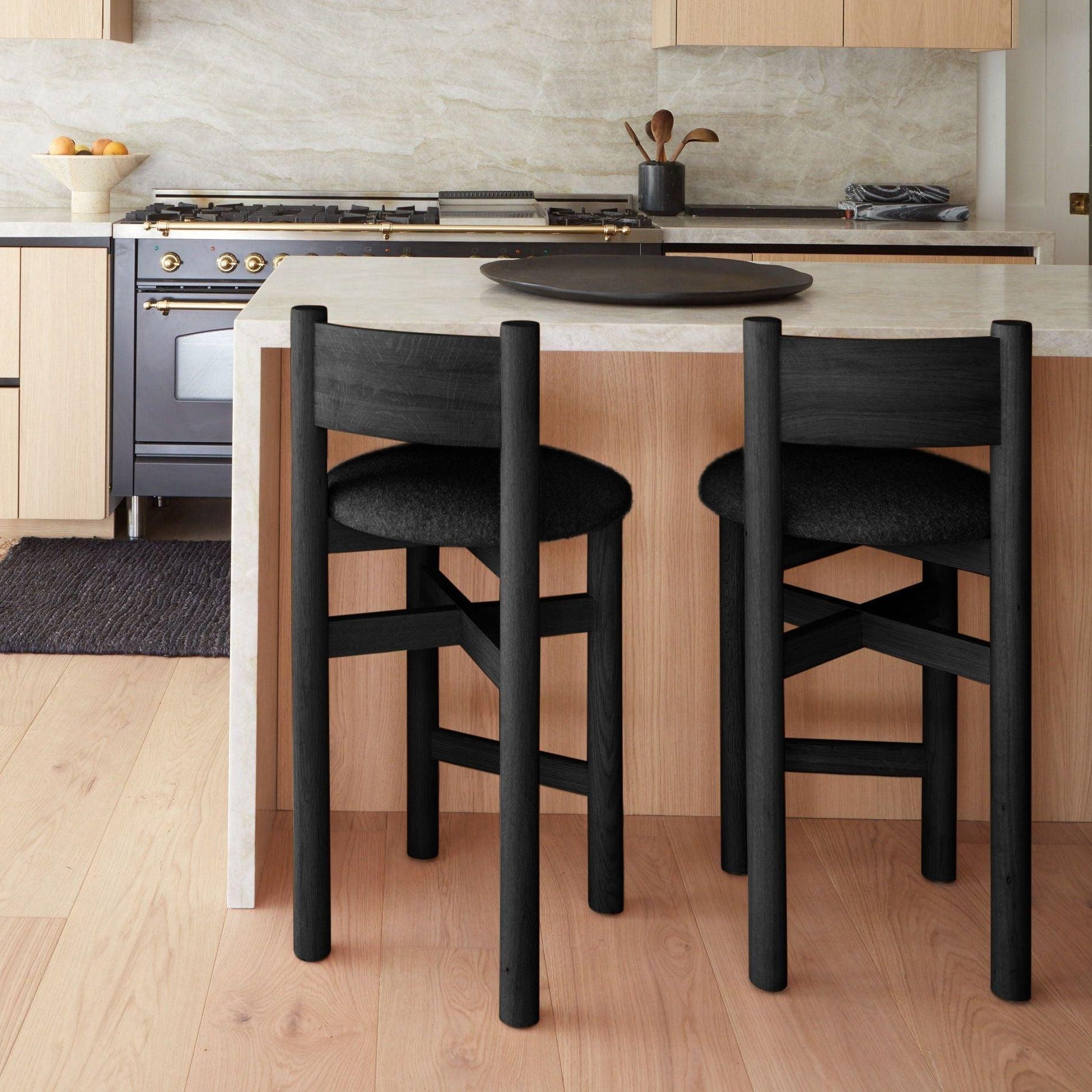 Modern Black Oak Counter Stool with Customizable Upholstery