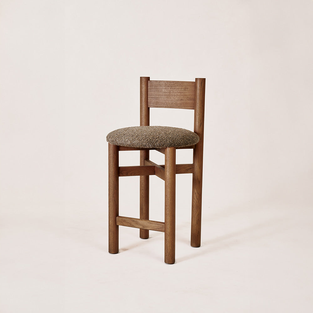 Elegant Mocha Boucle Counter Stool - Solid Oak Design