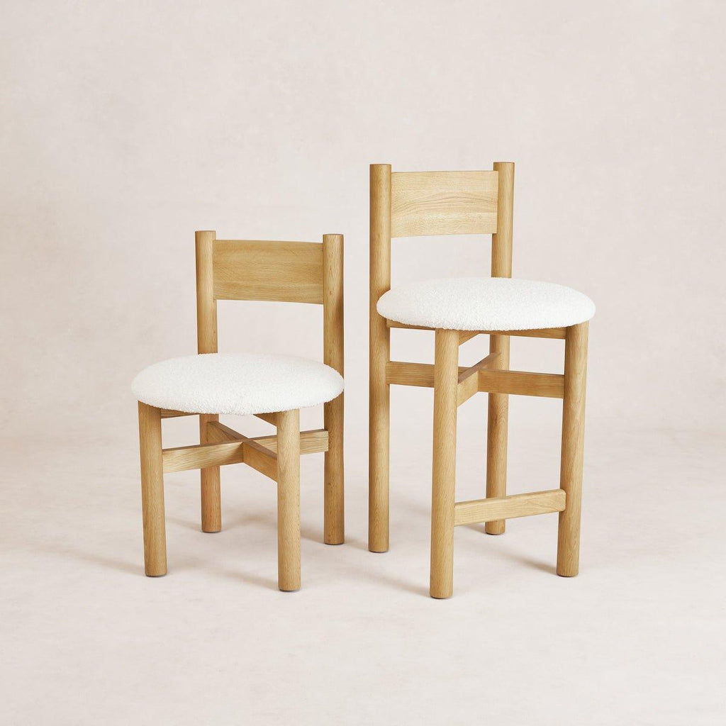 Artisan Oak Counter Stool with Boucle - Customizable & Durable