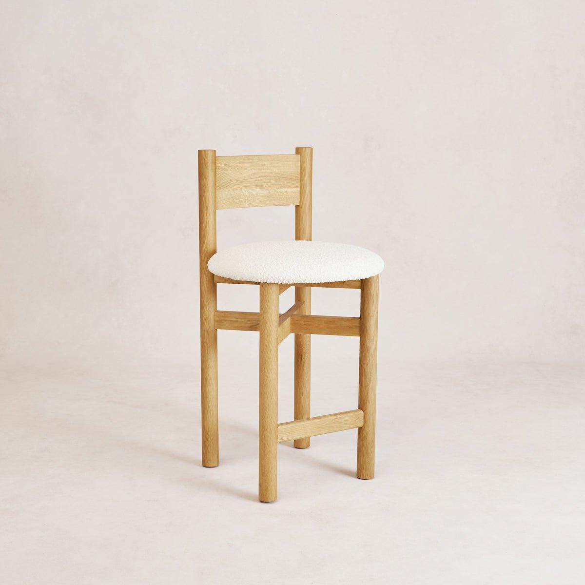 Artisan Oak Counter Stool with Boucle - Customizable & Durable