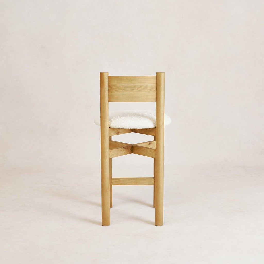Artisan Oak Counter Stool with Boucle - Customizable & Durable