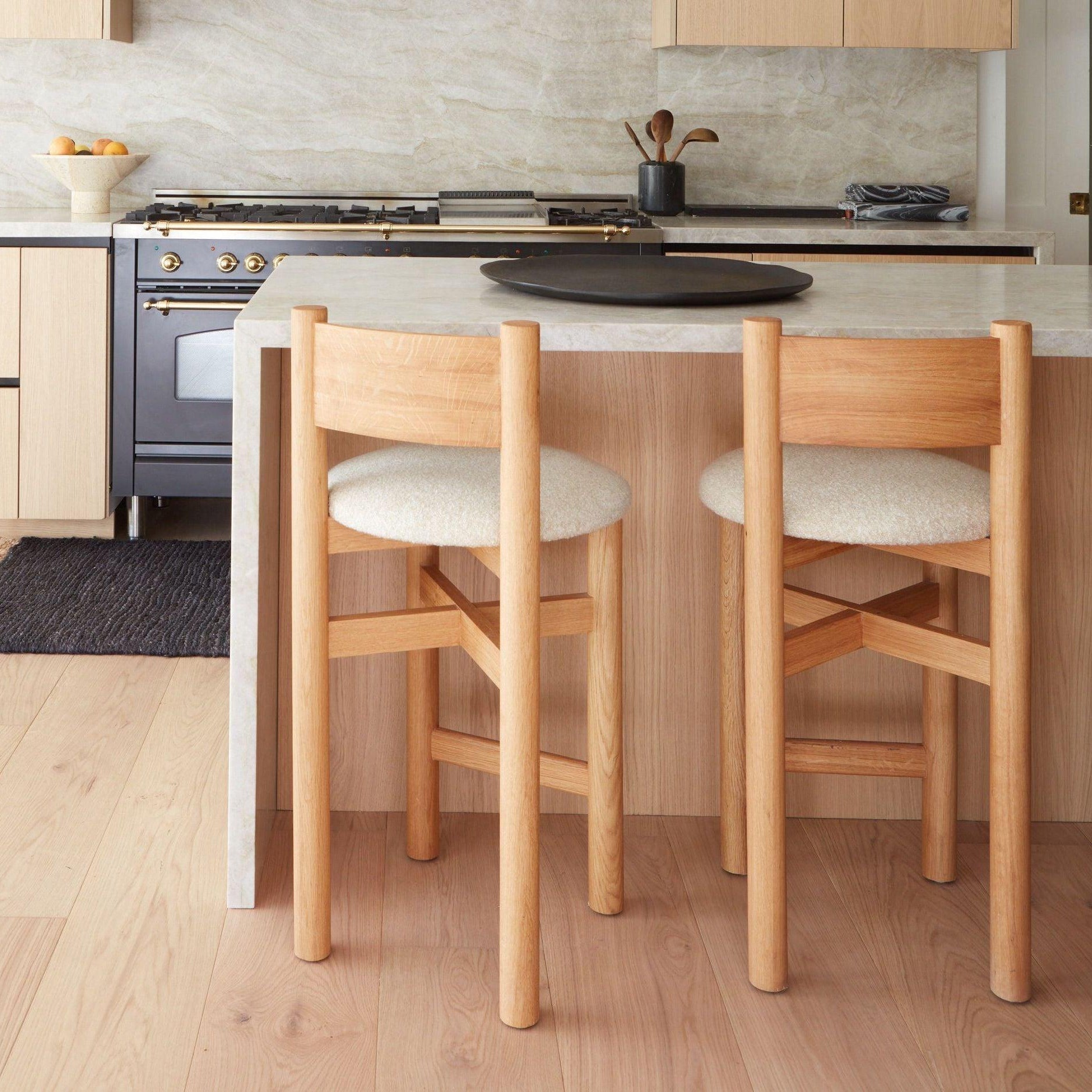Artisan Oak Counter Stool with Boucle - Customizable & Durable