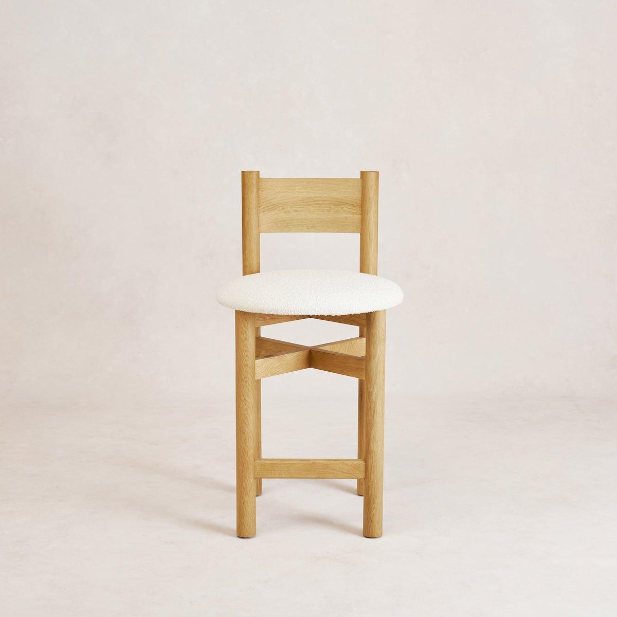 Artisan Oak Counter Stool with Boucle - Customizable & Durable