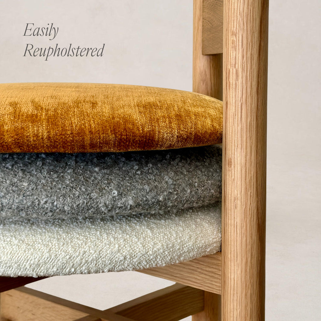 Artisan Oak Counter Stool with Boucle - Customizable & Durable