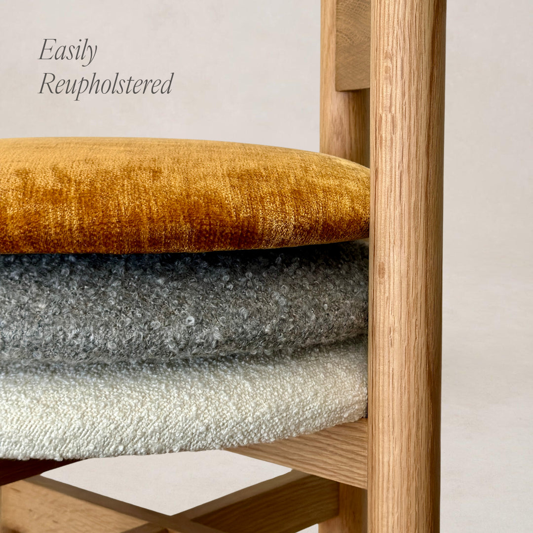 Artisan Oak Counter Stool with Boucle - Customizable & Durable
