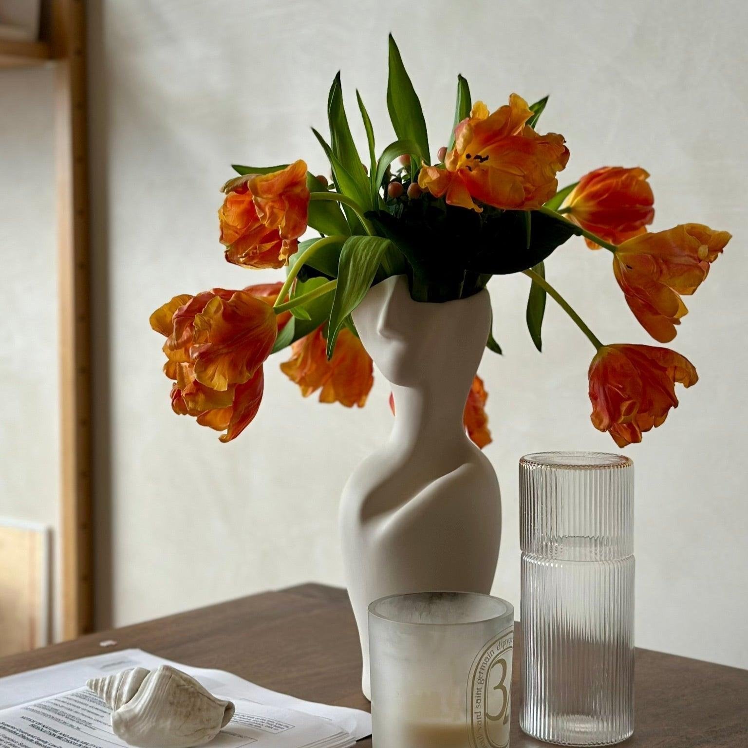 Artistic Face Vase - Abstract Ceramic Flower Holder