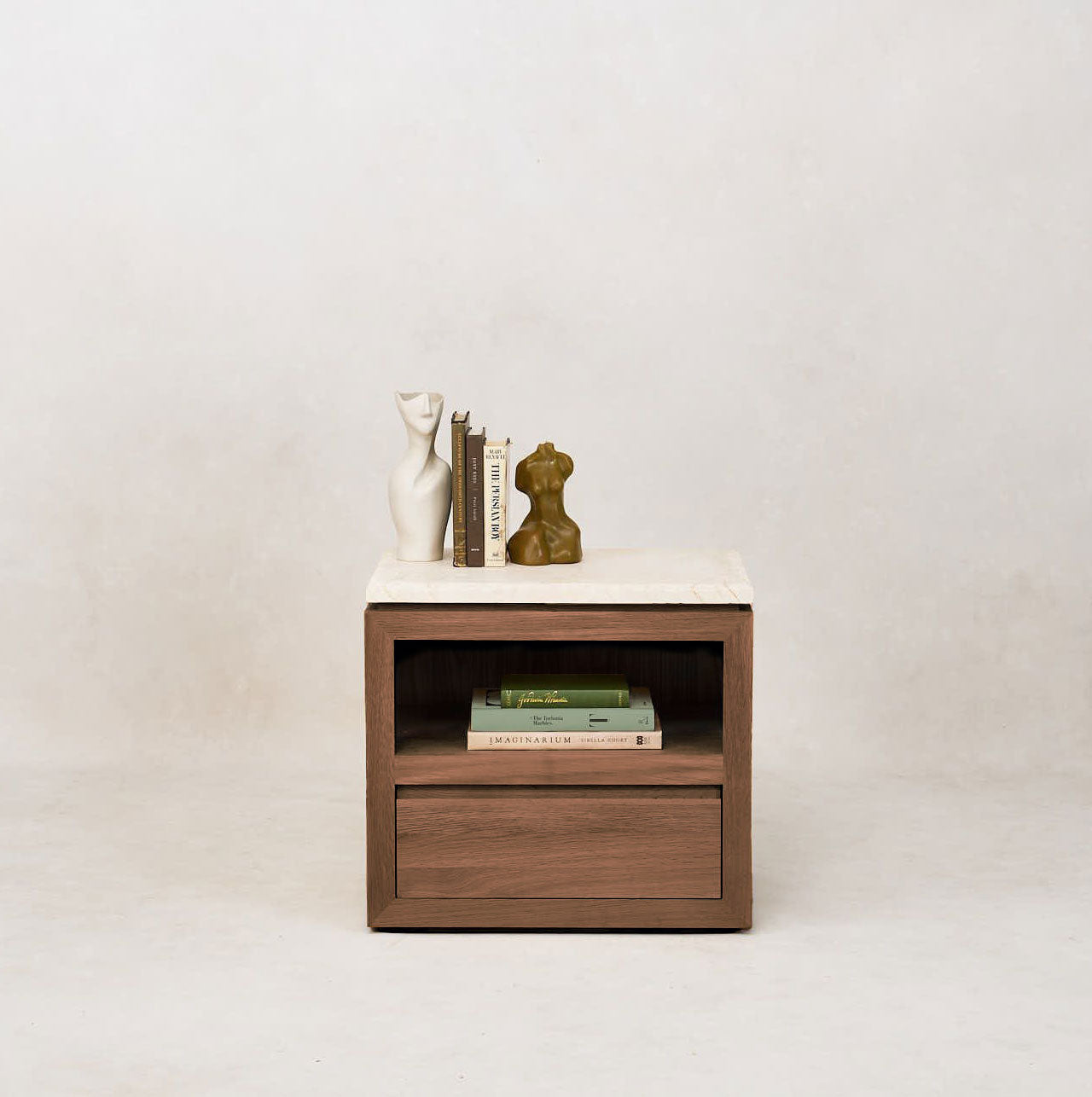 Mocha Sofita Marble Nightstand with Soft-Close Drawers