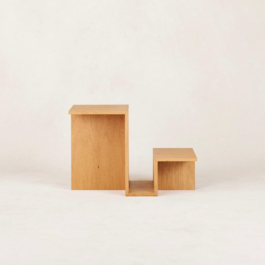 White Oak Valley Side Table with Tiered Design and Magazine Rack