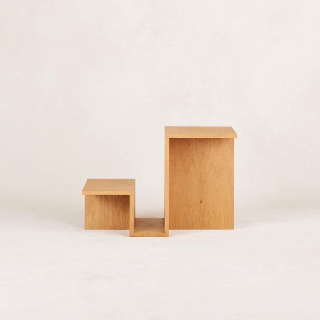 White Oak Valley Side Table with Tiered Design and Magazine Rack