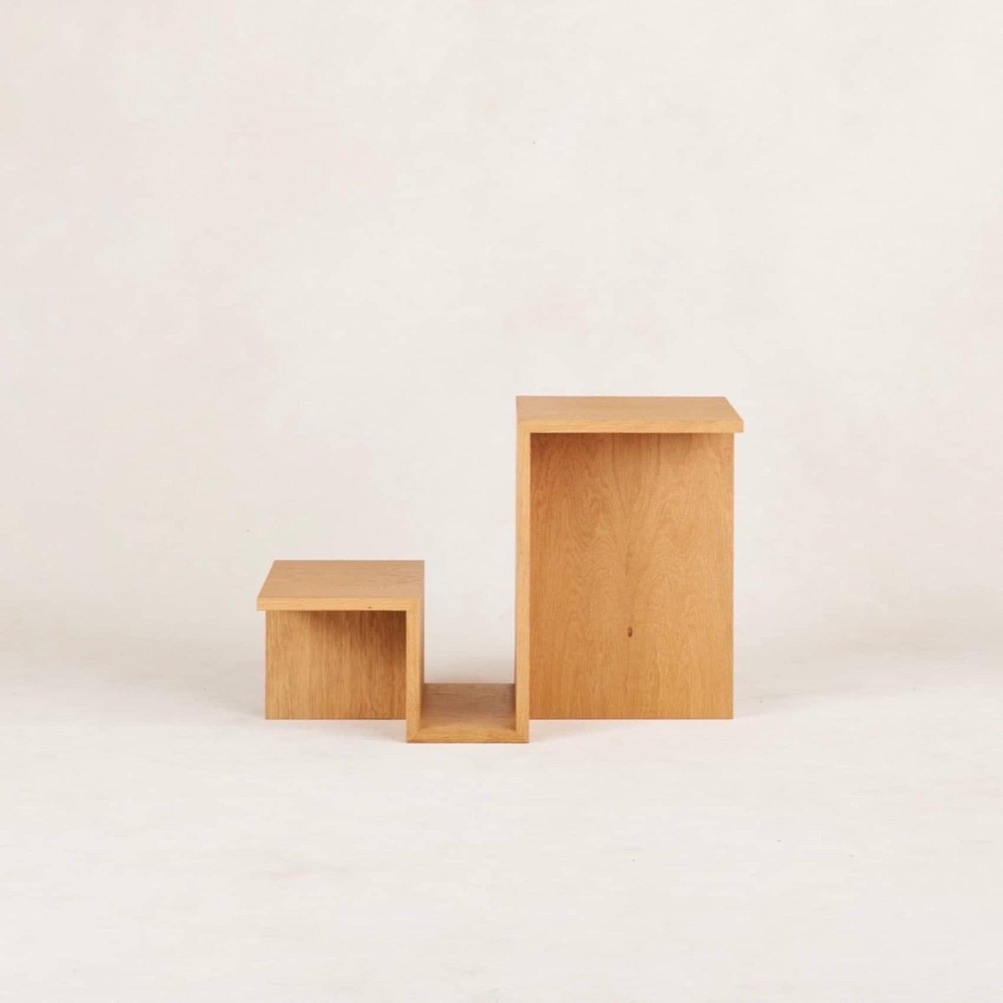 White Oak Valley Side Table with Tiered Design and Magazine Rack