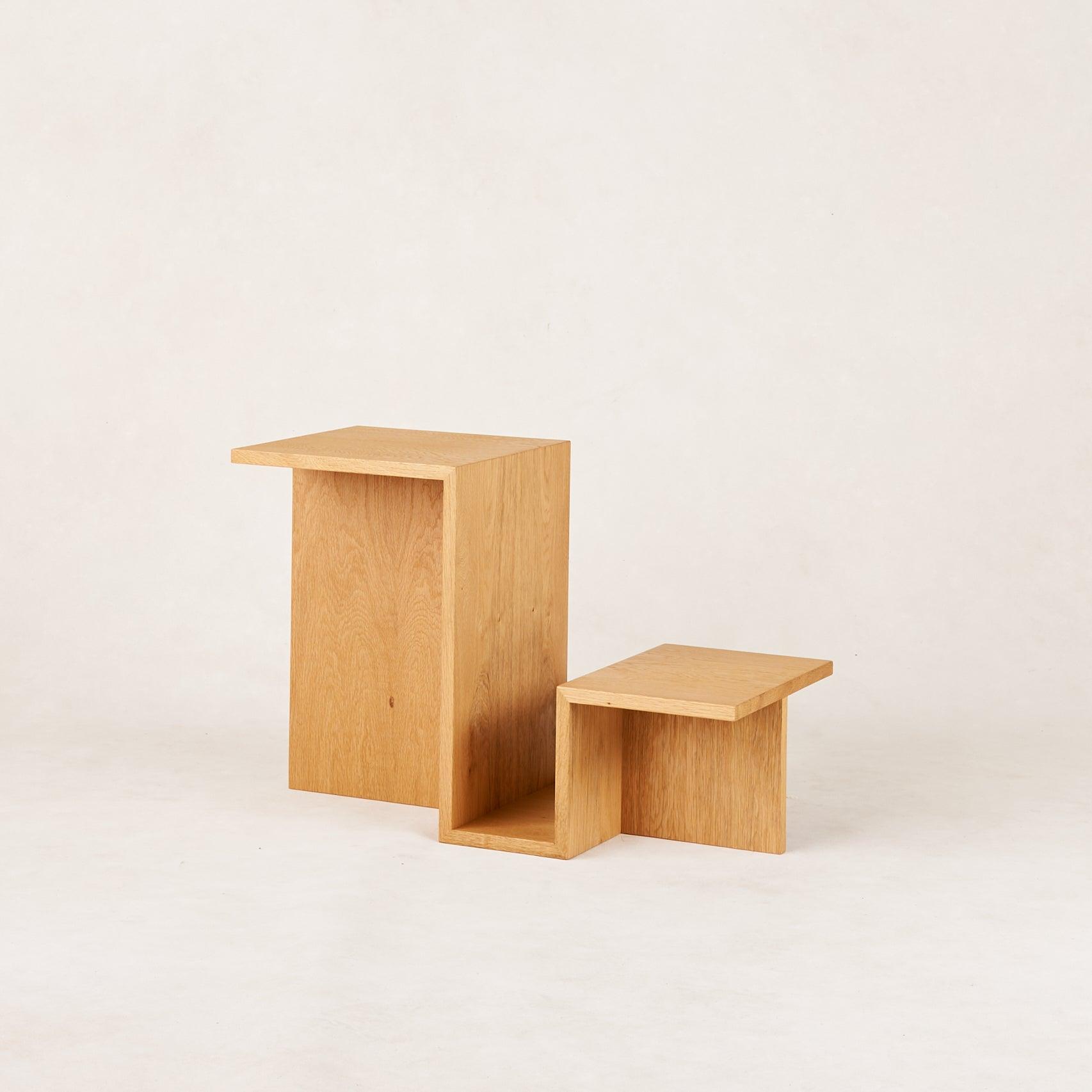 White Oak Valley Side Table with Tiered Design and Magazine Rack