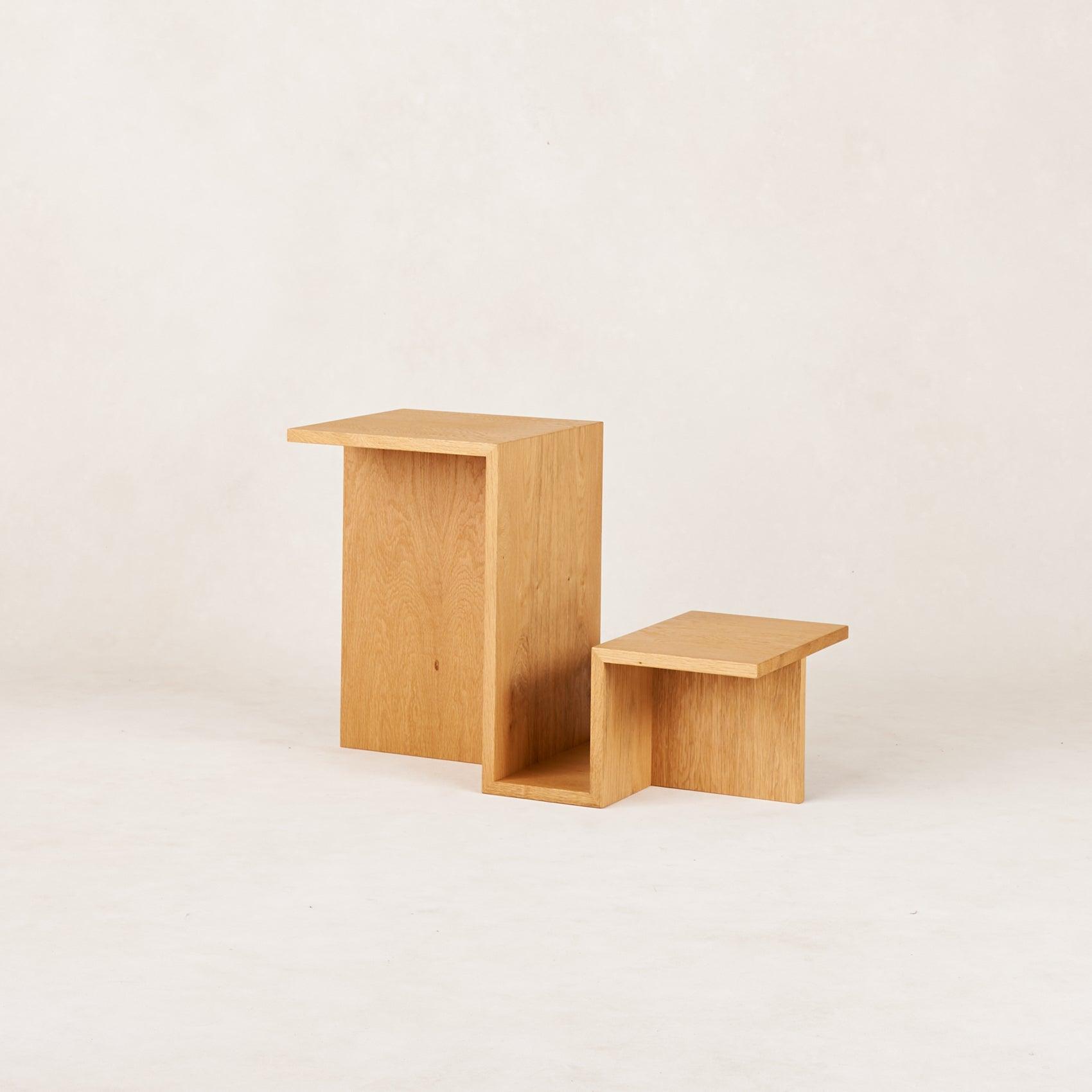 White Oak Valley Side Table with Tiered Design and Magazine Rack