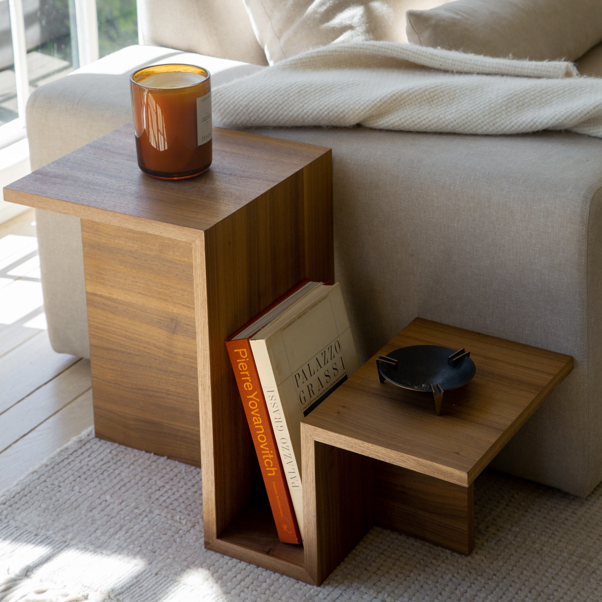 Elegant Walnut Side Table with Magazine Rack - Ojai Design