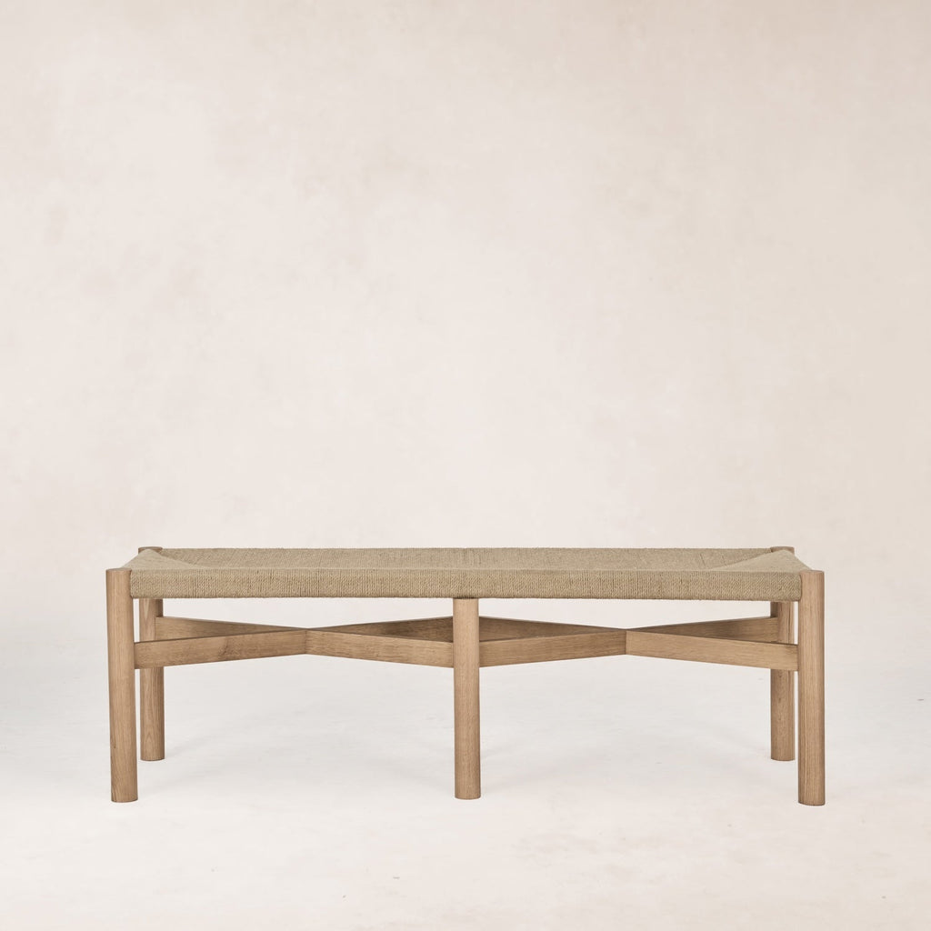Elegant White Oak Bench with Woven Seat for Home Decor