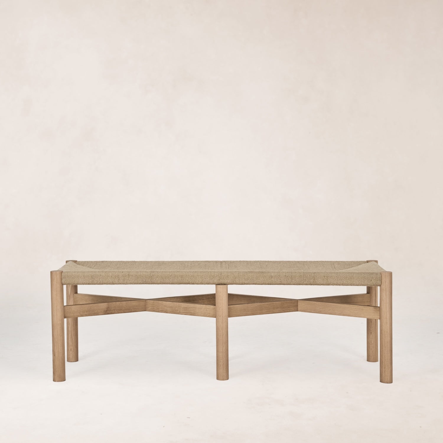 Elegant White Oak Bench with Woven Seat for Home Decor
