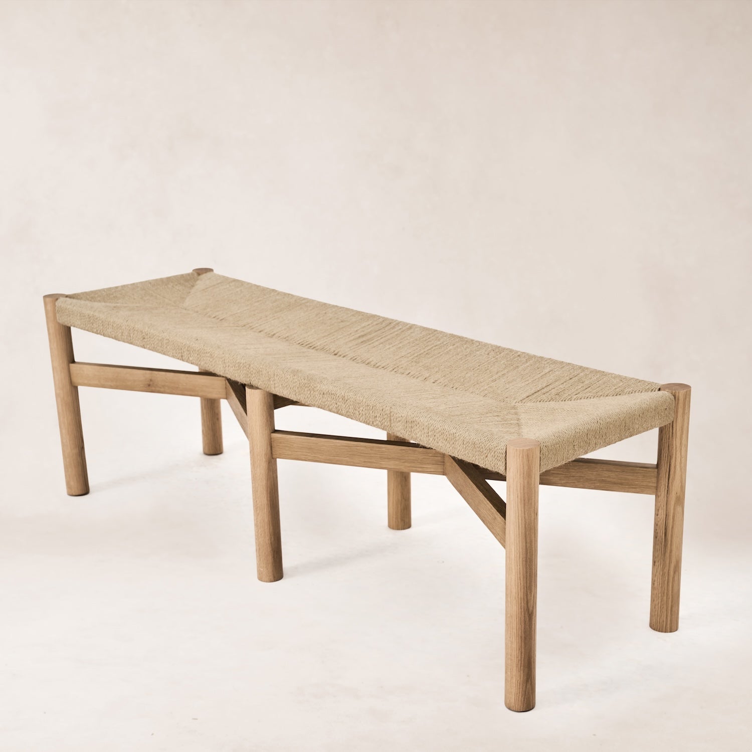 Elegant White Oak Bench with Woven Seat for Home Decor
